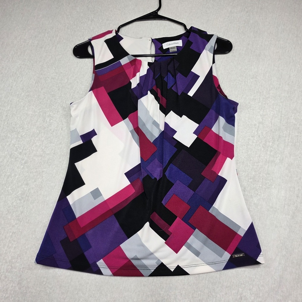 Calvin Klein Purple Magenta Sleeveless Abstract Top Size PM Business Casual NWOT